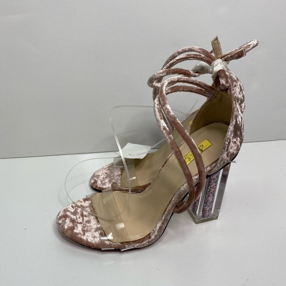 Qupid New New Pink/Clear Glitter Filled Velvet Heels - Picture 12 of 14